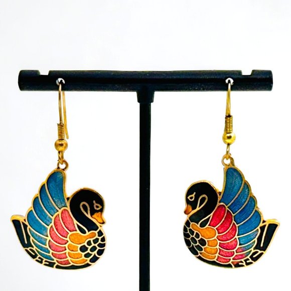 Black Swan Enameled Earrings - Picture 2 of 6